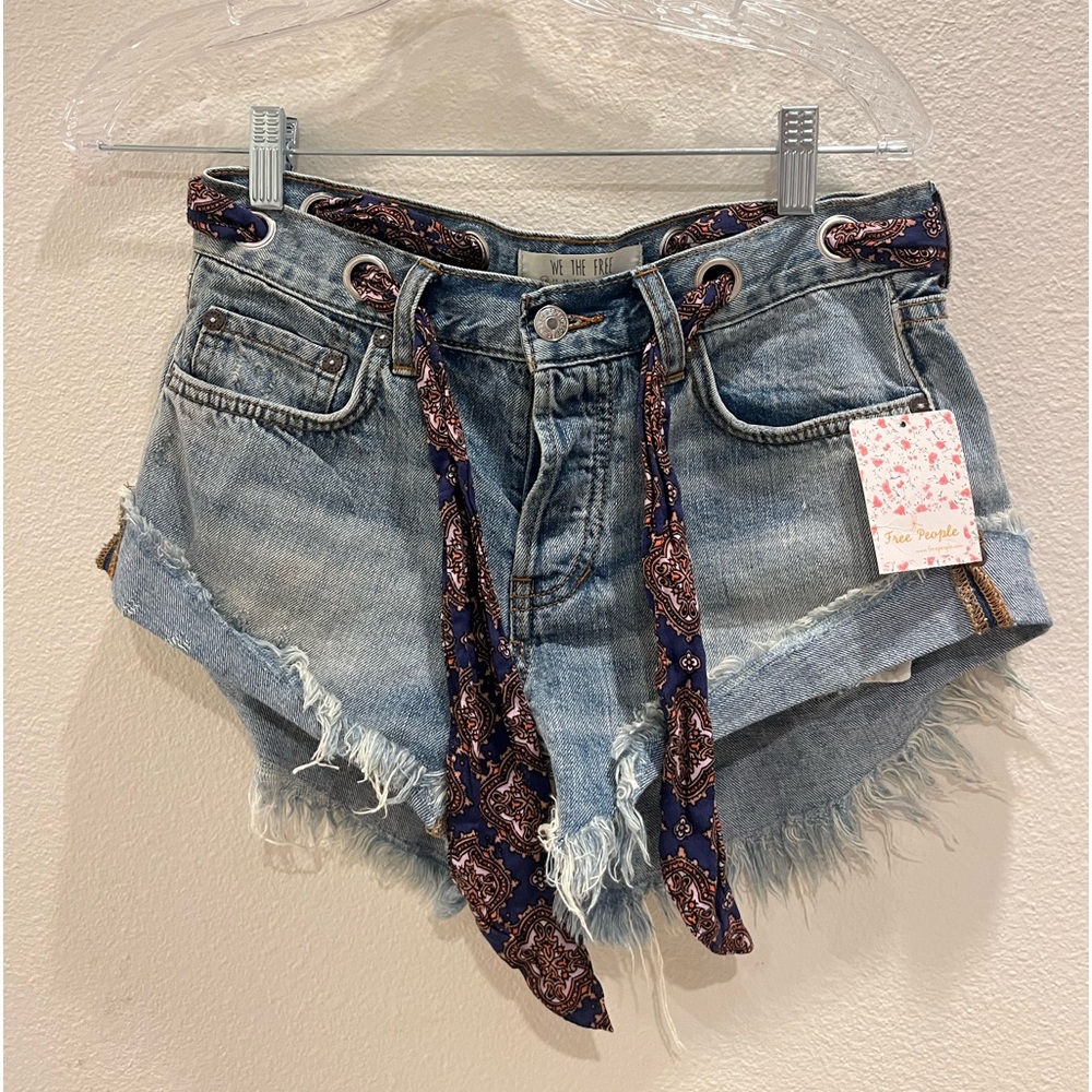 Free People Tie Jean Shorts Light Wash Size 24